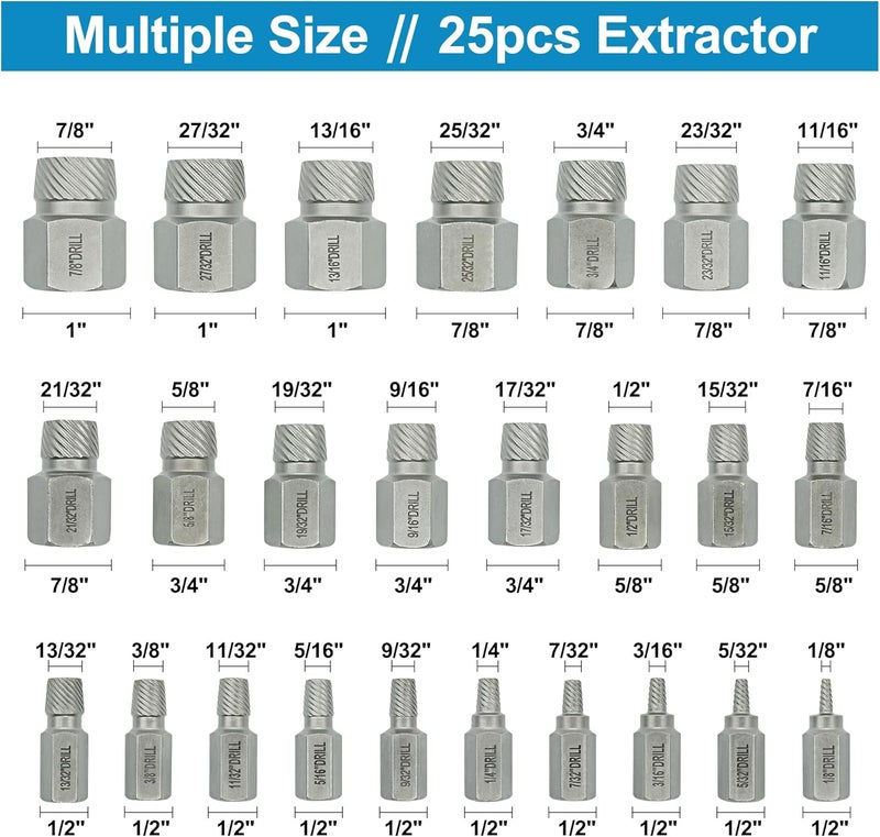 GMTOOLS 25-Piece Screw Puller Kit, Multi-Spline Hex Head, 3/8 Inch Drive Easy Removal Bolt Puller Kit for Removing Stripped, Rounded, Damaged, Broken, Screws and Bolts Removal Kit - Image 3